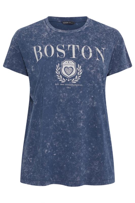 YOURS Plus Size Navy Blue 'Boston' Slogan Acid Wash T-Shirt | Yours Clothing 5