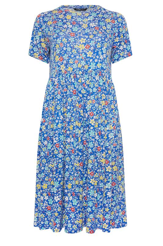 YOURS Curve Blue Floral Smock Dress | Yours Clothing  6