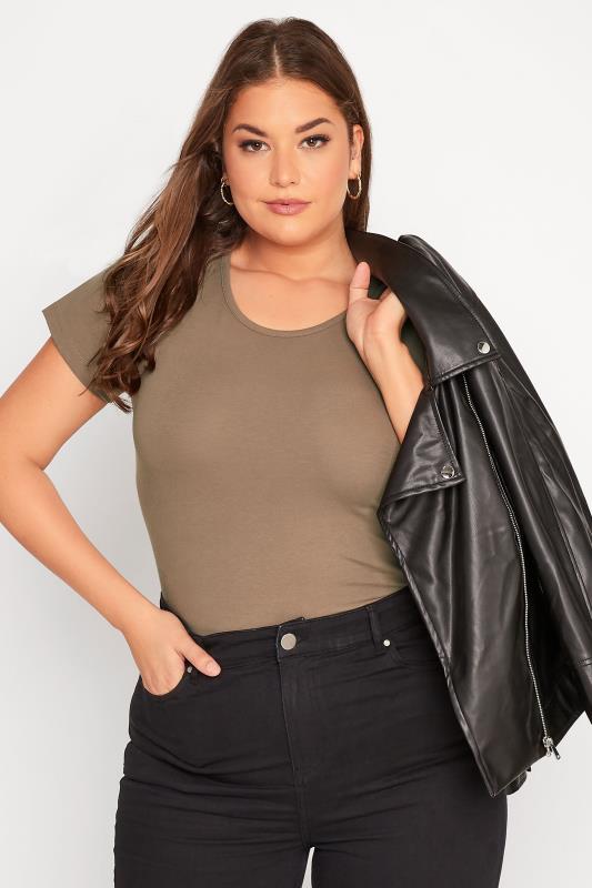Plus Size Brown Short Sleeve Bodysuit | Yours Clothing 1