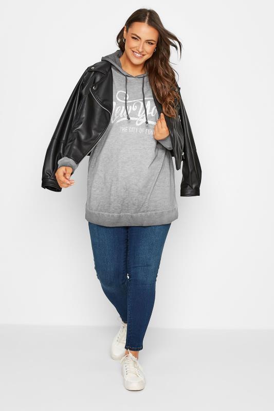 Curve Plus-Size Grey 'New York' Slogan Hoodie | Yours Clothing 2