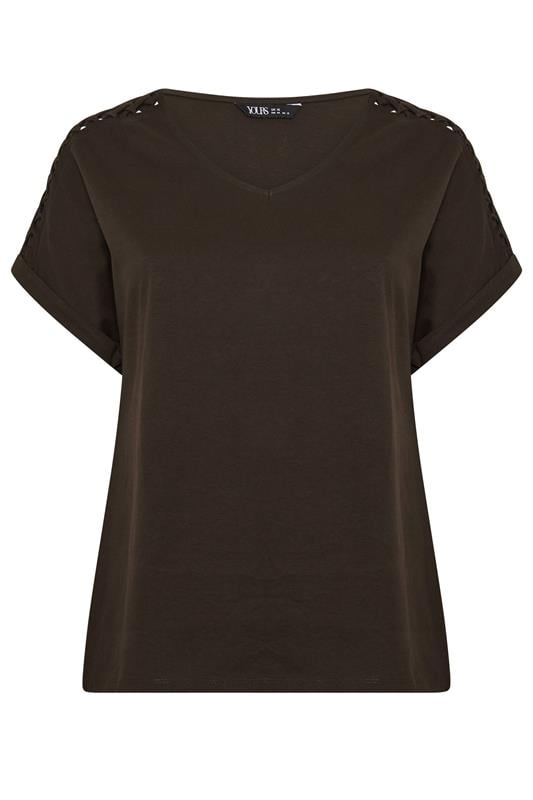 YOURS Plus Size Brown Lattice Grown On Sleeve T-Shirt | Yours Clothing 5