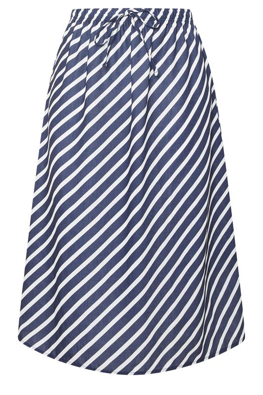 YOURS Plus Size Navy Blue Linen Look Stripe Skirt | Yours Clothing 5