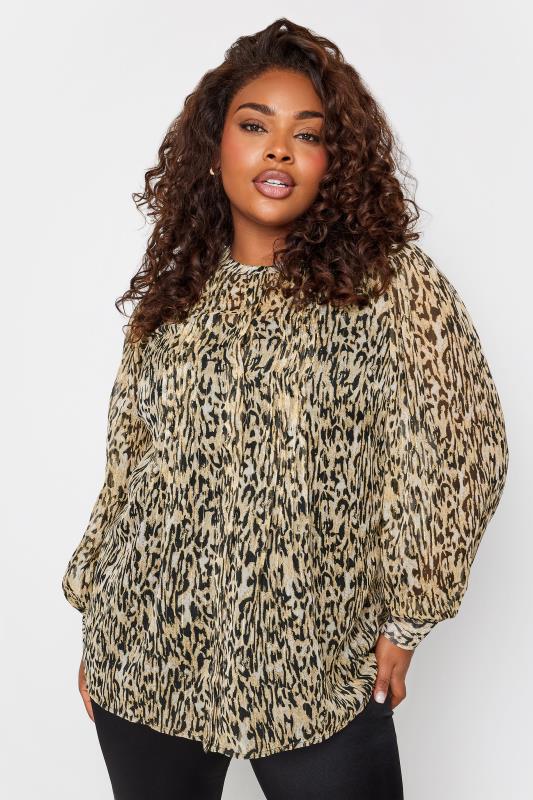 YOURS Plus Size Beige Brown Animal Print Chiffon Blouse | Yours Clothing 1