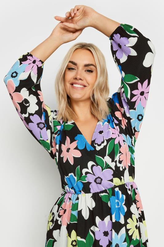 LIMITED COLLECTION Plus Size Black Floral Print Textured Wrap Dress | Yours Clothing 5
