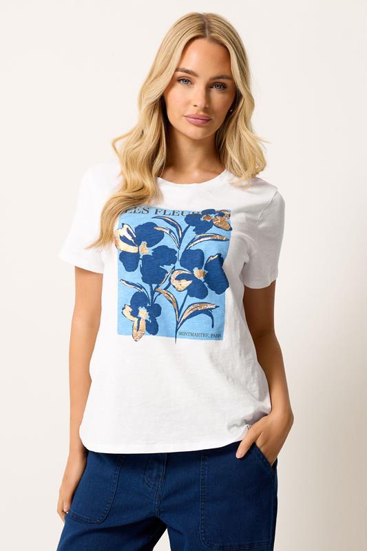 M&Co camiseta de algodón blanca con estampado floral