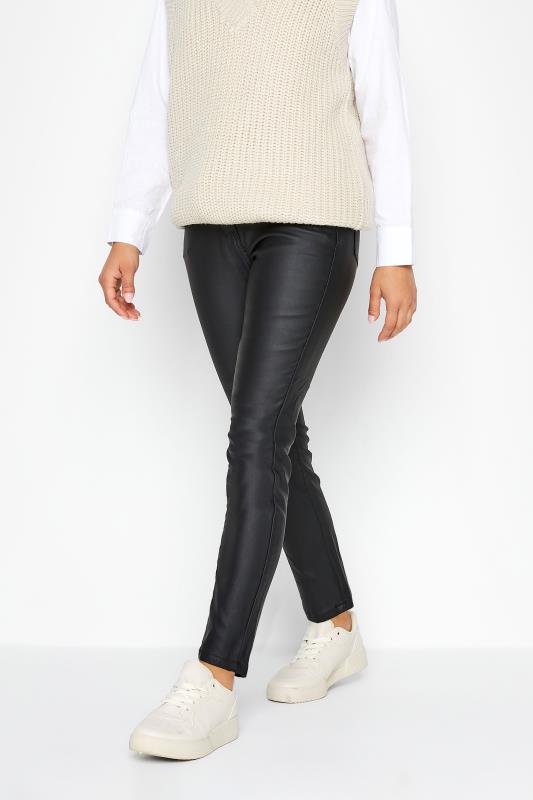 Petite Black AVA Faux Leather Look Jeans | PixieGirl 1