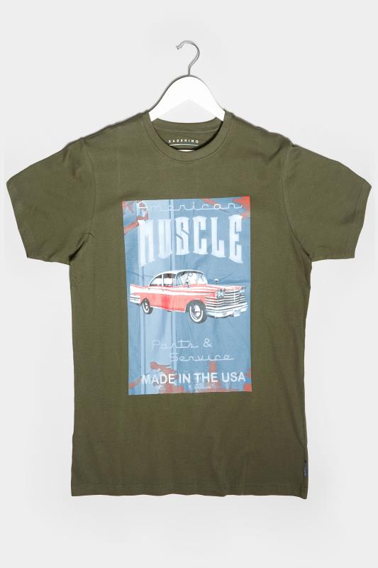 BadRhino Big & Tall Khaki Green American Muscle Car Graphic Print T-Shirt_F.jpg