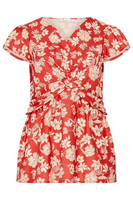 YOURS LONDON Plus Size Red Floral Twist Front Top | Yours Clothing 5