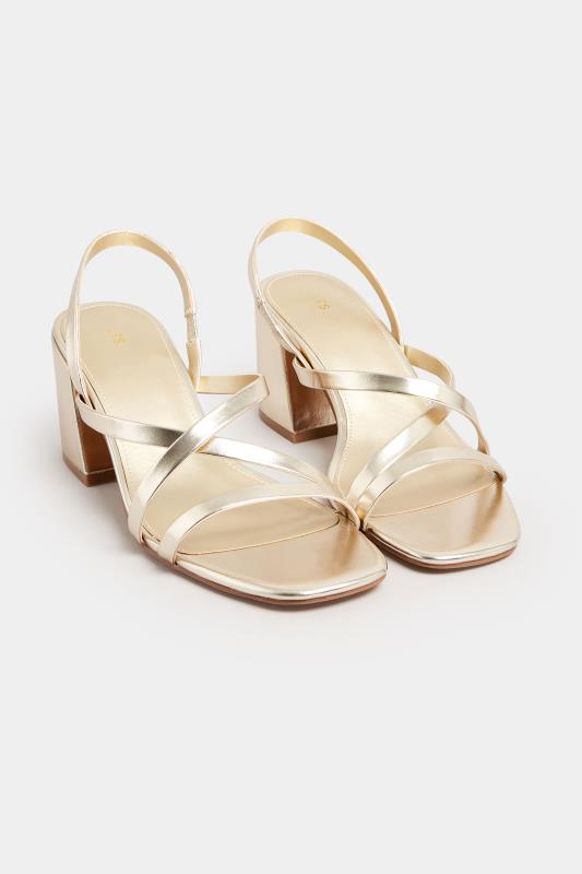 LTS Gold Cross Over Strap Block Heel Sandals In Standard Fit | Long Tall Sally  2