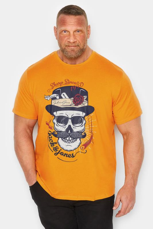 JACK & JONES Big & Tall Yellow Skeleton Slogan Print T-Shirt | BadRhino 1