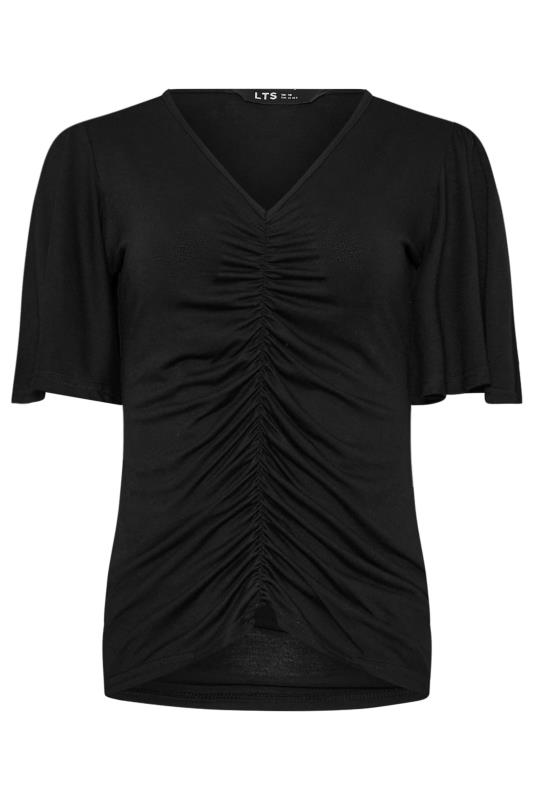 LTS Tall Black Angel Sleeve Ruched Front Top | Long Tall Sally 5