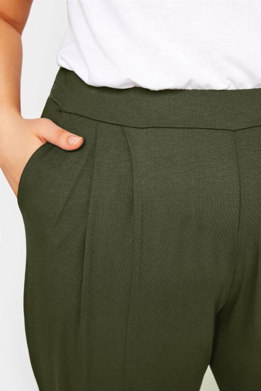 YOURS Curve Plus Size Khaki Green Pleated Wide Leg Trousers | Yours Clothing 4