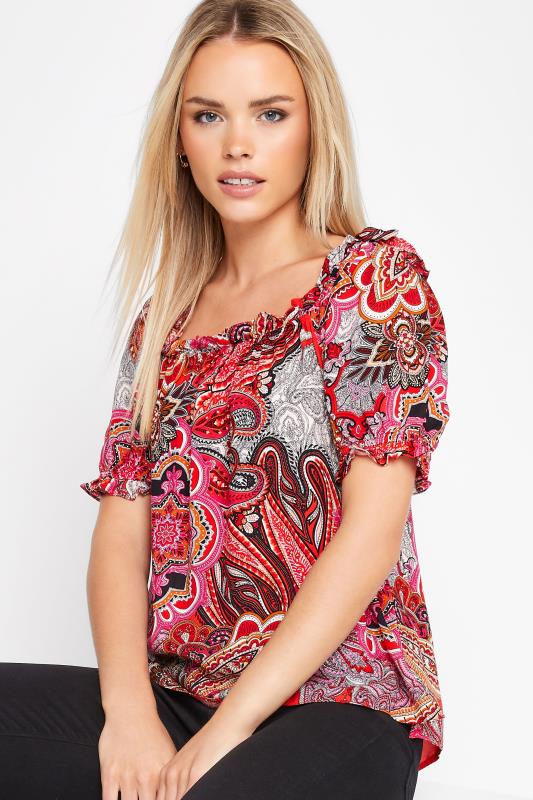 Petite Red Paisley Print Gypsy Detail Top 5