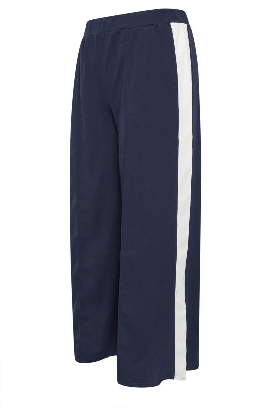 YOURS Plus Size Navy Blue & White Scuba Side Stripe Trousers | Yours Clothing 6