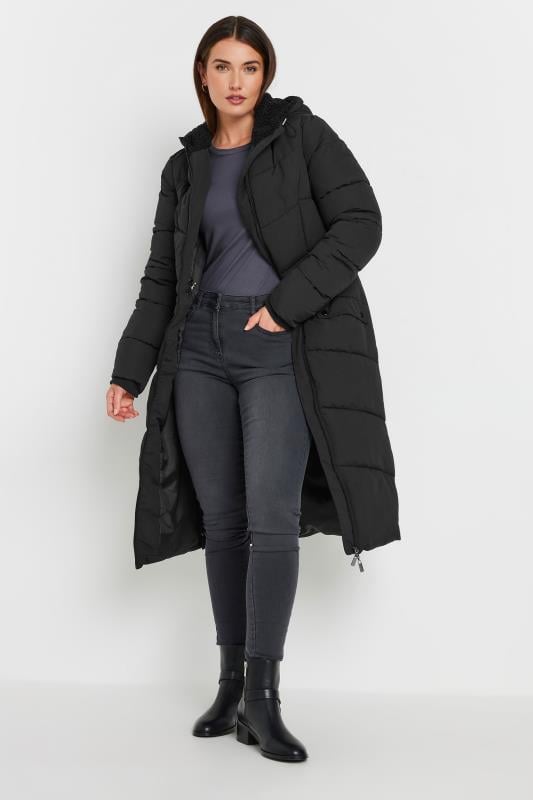 LTS Tall Women's Black Borg Hooded Padded Coat | Long Tall Sally  1