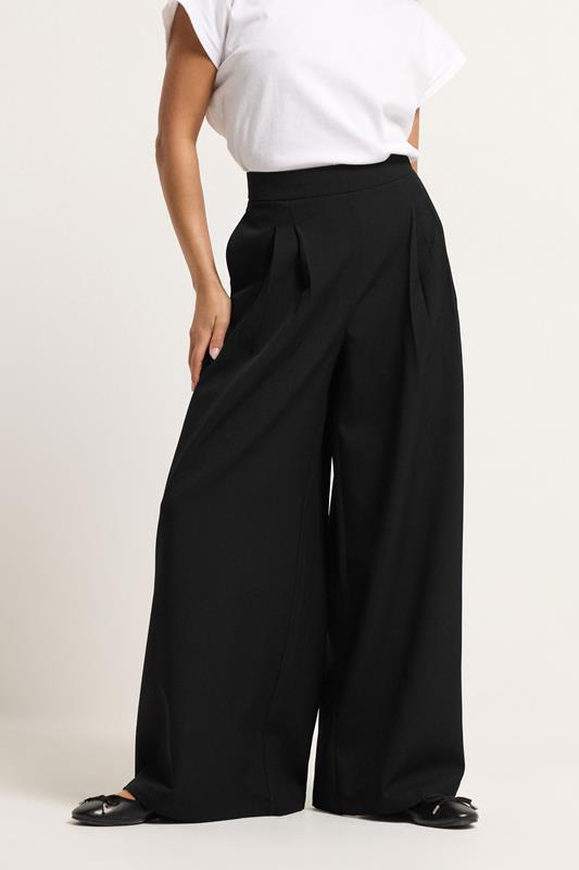 PixieGirl Petite Women's Black Pleat Front Palazzo Trousers | PixieGirl 1