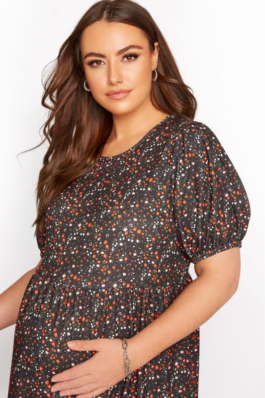 BUMP IT UP MATERNITY Curve Black Floral Tiered Smock Dress 4