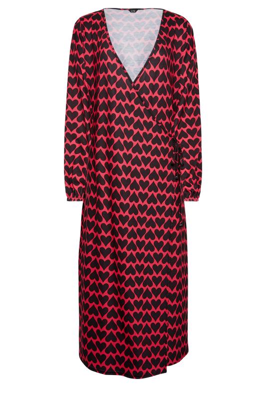 LTS Tall Red & Black Heart Print Midi Wrap Dress | Long Tall Sally  6