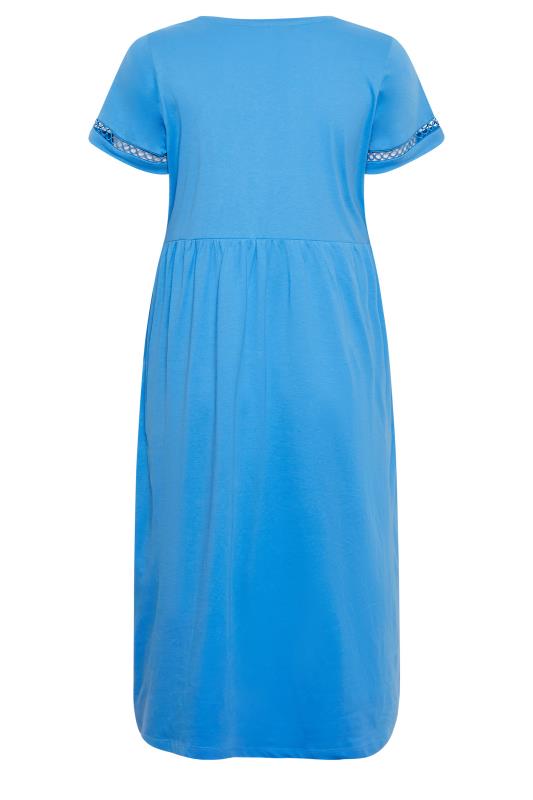LIMITED COLLECTION Plus Size Blue Crochet Trim T-Shirt Dress | Yours Clothing 7