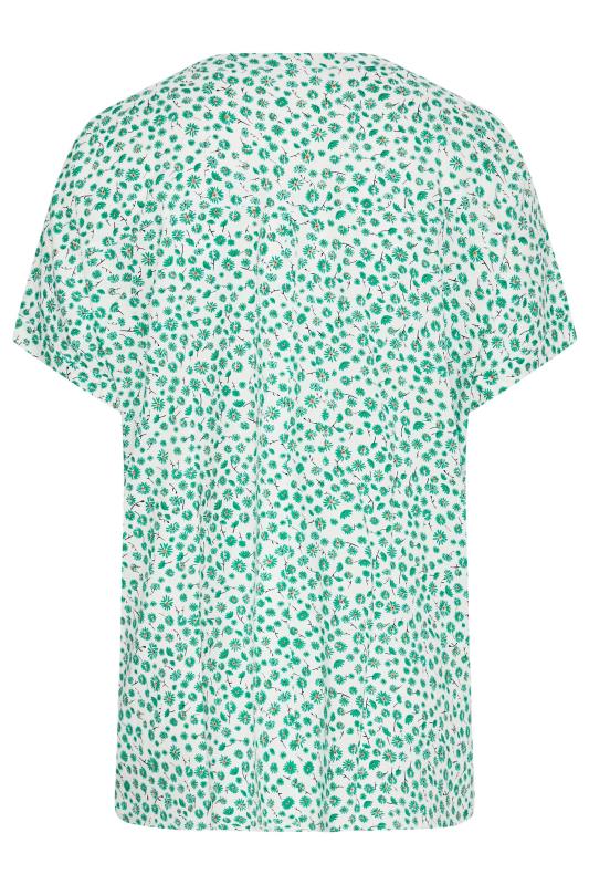 Curve Green & White Floral Print Grown On Sleeve Shirt | Yours Clothing 7