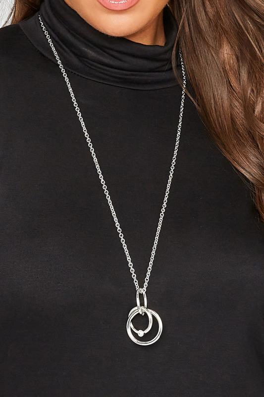 Silver Linked Rings Long Necklace | Yours Clothing 1