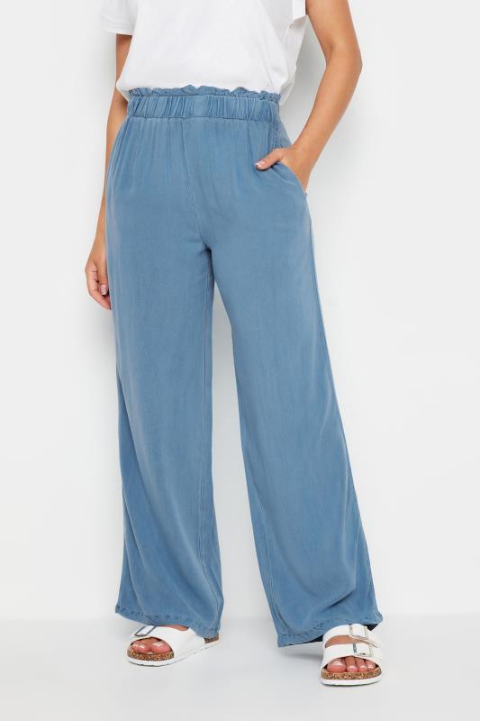 PixieGirl Petite Women's Blue Acid Wash Wide Leg Trousers | PixieGirl 2