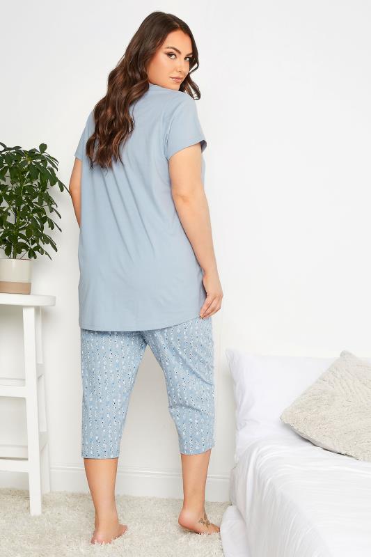 YOURS Curve Plus Size Baby Blue 'Take It Easy' Slogan Pyjama Set | Yours Clothing  2