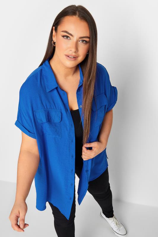 YOURS Curve Plus Size Cobalt Blue Utility Short Sleeve Shirt | Yours Clothing  2