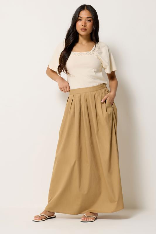  PixieGirl Petite Stone Brown Cotton Poplin Maxi Skirt