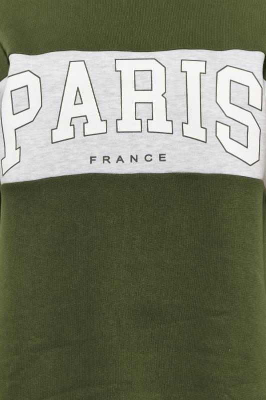 Plus Size Green Colour Block 'Paris' Slogan Varsity Sweatshirt | Yours Clothing 5