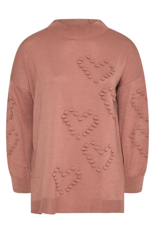 Plus Size Pink Bobble Heart Turtle Neck Knitted Jumper | Yours Clothing 6