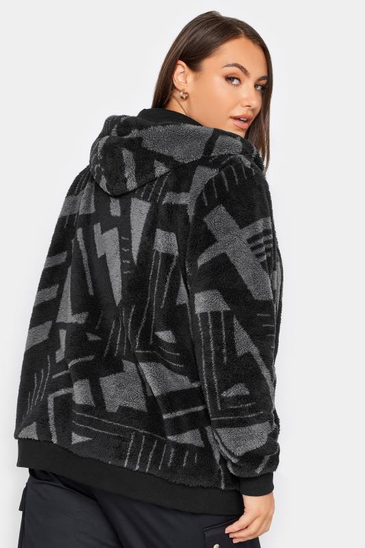YOURS Plus Size Black Geometric Print Fleece Hoodie | Yours Clothing 3