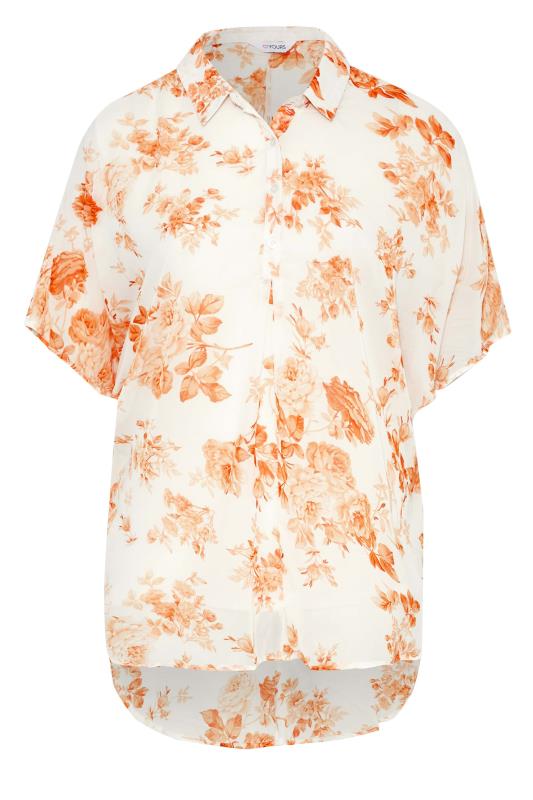 Plus Size  Curve Orange Floral Print Batwing Shirt