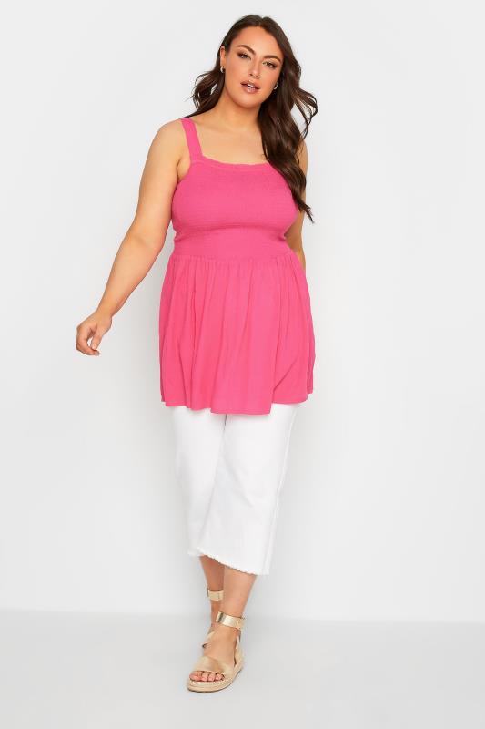 YOURS Plus Size Hot Pink Crinkle Vest Top | Yours Clothing 2