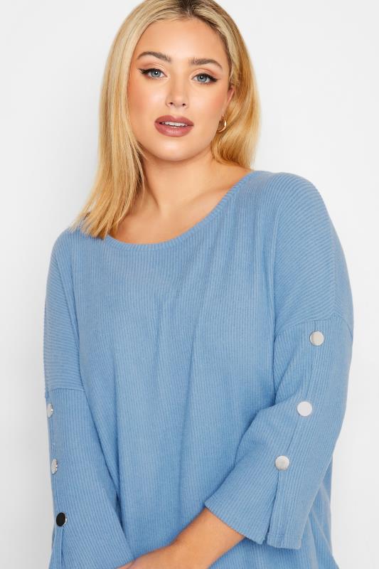 YOURS Curve Plus Size Light Blue Long Sleeve Button Soft Touch Top | Yours Clothing  4