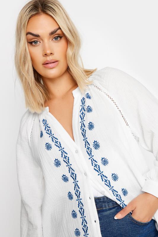  Tallas Grandes YOURS Curve White & Navy Blue Cheesecloth Blouse
