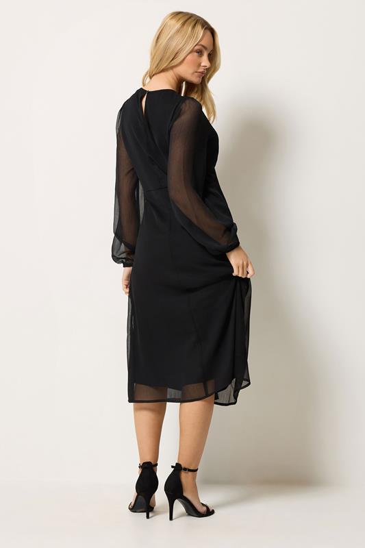 M&Co Black Long Sleeve Chiffon Midi Dress | M&Co 2