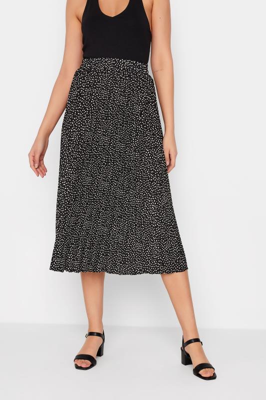 Tall  LTS Tall Black Polka Dot Print Pleated Midi Skirt