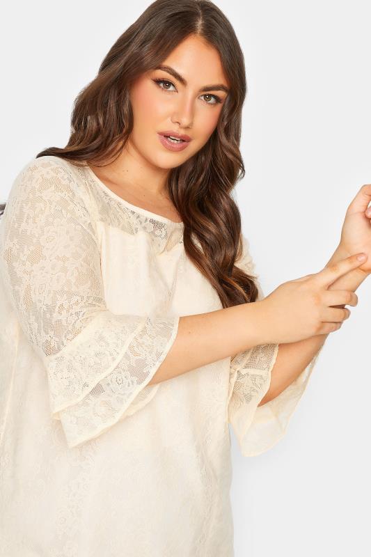 YOURS Plus Size Cream Lace Bell Sleeve Blouse | Yours Clothing 4