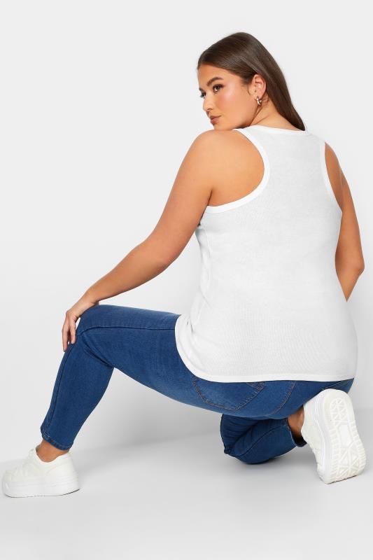 YOURS Plus Size White Ribbed Racer Back Vest Top | Yours Clothing  1