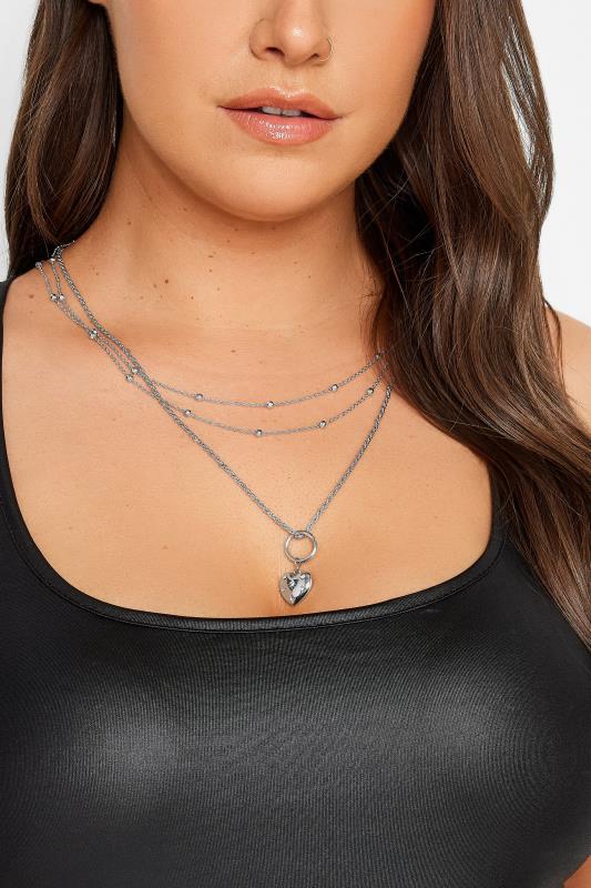 3 PACK Silver Tone Heart Necklace Set 1