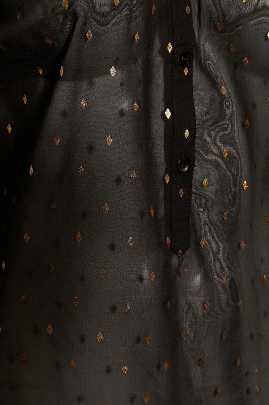 Curve Black & Gold Diamond Print Balloon Sleeve Shirt | Yours Clothing 5