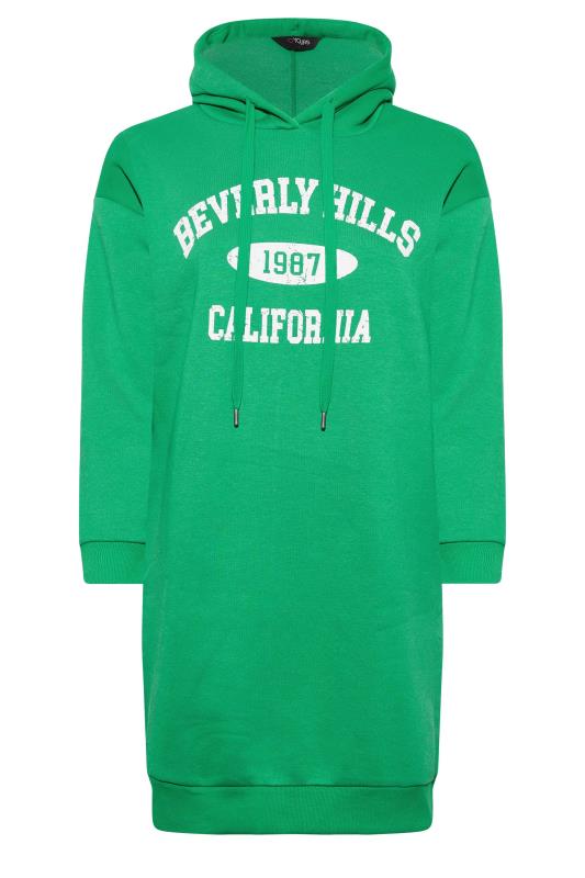 Plus Size Green 'Beverly Hills' Slogan Hoodie Dress | Yours Clothing 6