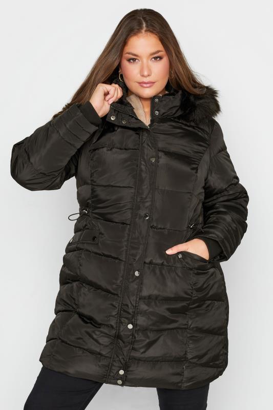 Plus Size Black Panelled Puffer Midi Coat | Yours Clothing 4