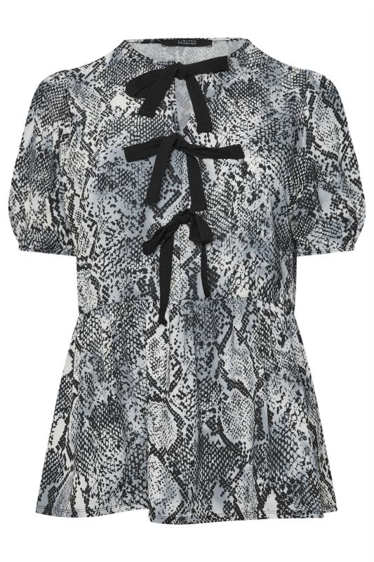 LIMITED COLLECTION Plus Size Grey Snake Print Bow Top Yours Clothing