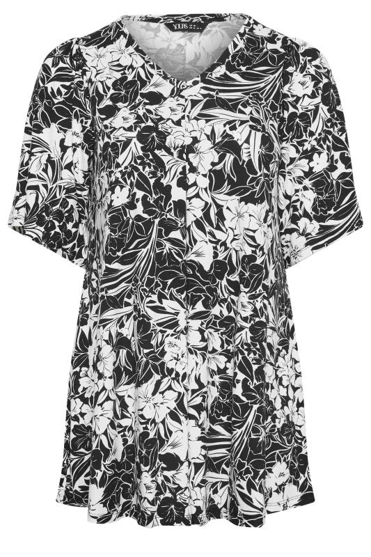 YOURS Plus Size Black Floral Print Angel Sleeve Pleated Top | Yours Curve 5