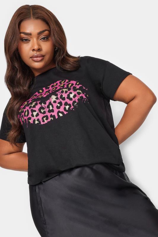 YOURS Plus Size Black Lips Print T-Shirt | Yours Clothing