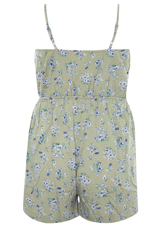 Plus Size Sage Green Floral Playsuit | Yours Clothing 7