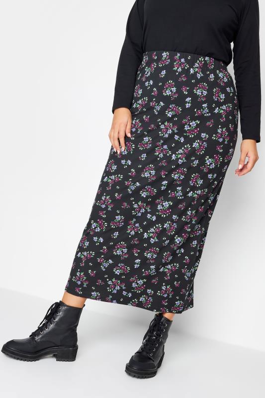 YOURS Plus Size Purple Floral Print Maxi Skirt | Yours Clothing 2