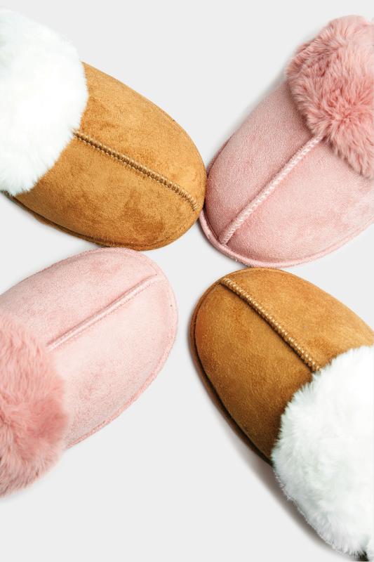 LTS Pink Fur Cuff Mule Slippers In Standard D Fit 7